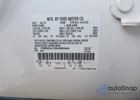 2022 Ford Explorer King Ranch из США, поврежденный, VIN 1FM5K8LC5NGB65444